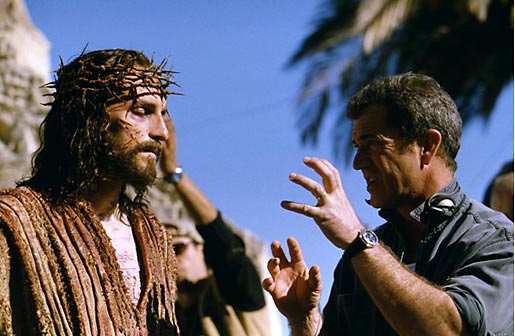 James Caviezel as Jesus talking with director Mel Gibson 